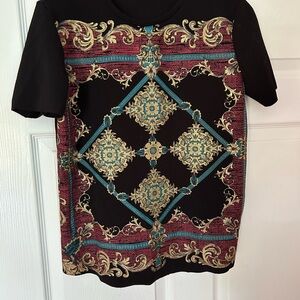 Zara Black Short Sleeve Knit Top With Glitter Design Size M